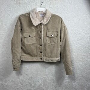 Ci Sono Corduroy Jacket Faux‎ Fur Collar Western Style Khaki Beige Super Soft M